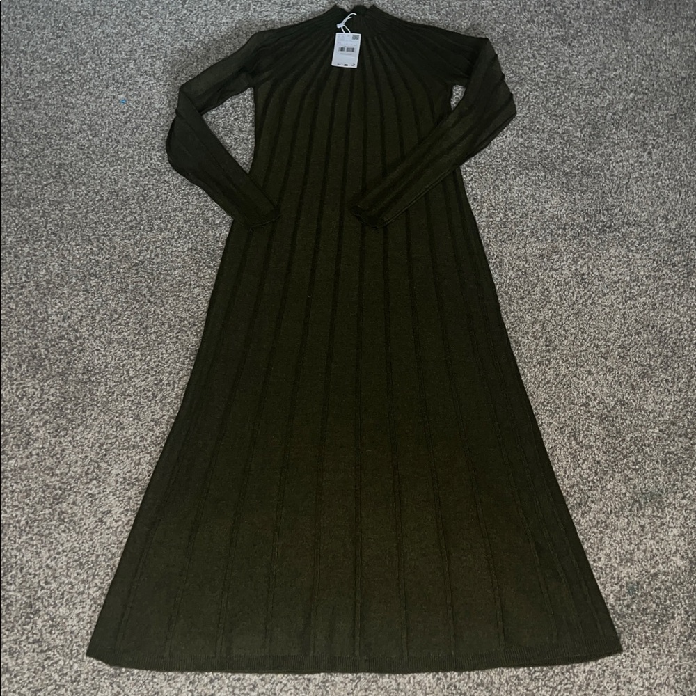 Mango Deep Olive Knit Midi Dress